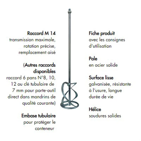 Pale De Malaxage à Hélice Pour Mortier Ø 120mm Raccord M14 Diam Industries - Longueur 600mm 3 Pale De Malaxage à Hélice Pour Mortier Ø 120mm Raccord M14 Diam Industries - Longueur 600mm