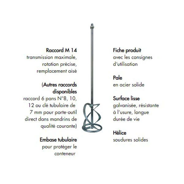 Pale De Malaxage Mortier Ø160 Mm - Raccord M14 MG Eibenstock 600mm 4 Pale De Malaxage Mortier Ø160 Mm - Raccord M14 MG Eibenstock 600mm – Image 2