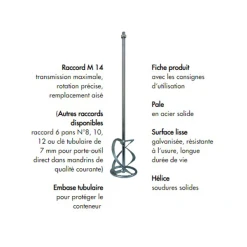 Pale De Malaxage Mortier Ø140 Mm - Raccord M14 MG Eibenstock 600mm -Kranzle-boutique caracteristiques malaxage